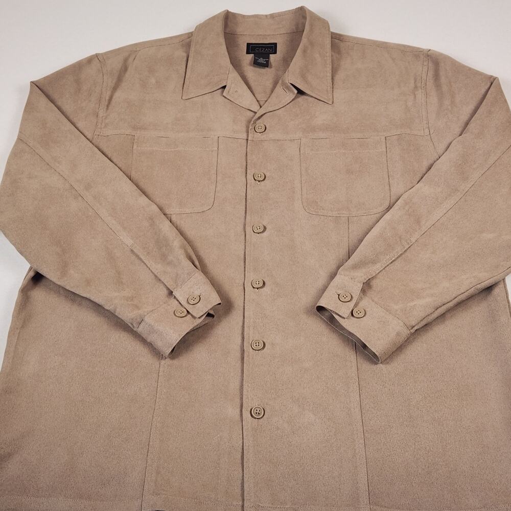 Cezani Faux Suede Button-front Men's XL Tan Shirt-Jacket Retro